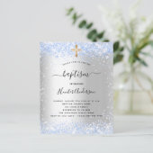Budget baptisme Silver Blauwe Glitter boy-uitnodig (Staand voorkant)