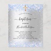 Budget baptisme Silver Blauwe Glitter boy-uitnodig (Voorkant)