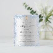 Budget baptisme Silver Blue boy glitter-uitnodigin (Staand voorkant)