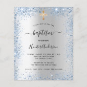 Budget baptisme Silver Blue boy glitter-uitnodigin (Voorkant)