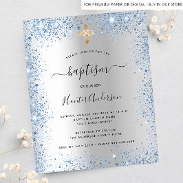 Budget baptisme Silver Blue boy glitter-uitnodigin