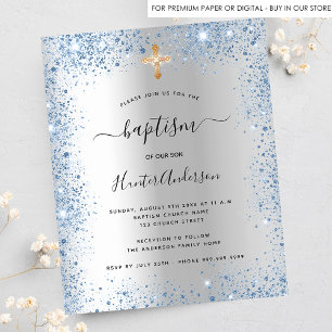 Budget baptisme Silver Blue boy glitter-uitnodigin