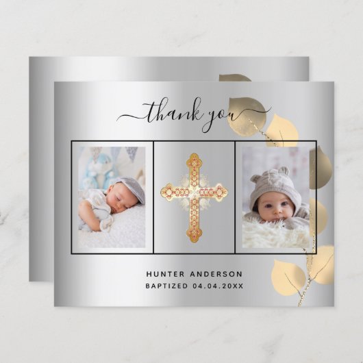 Budget baptisme Silver Eucalyptus foto bedankt (Voorkant / Achterkant)