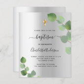 Budget baptisme Silver Eucalyptus Uitnodiging (Voorkant / Achterkant)