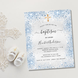 Budget baptisme Silver Glitter Blue boy-uitnodigin