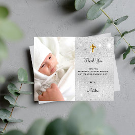 Budget baptisme Silver Glitter foto bedankt