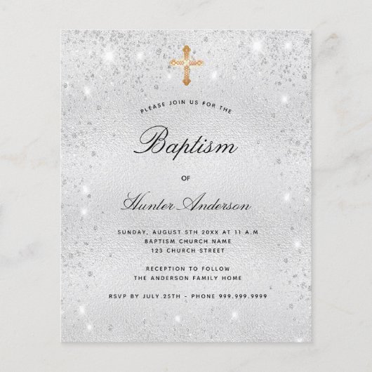Budget baptisme Silver Glitter-uitnodiging voor vo (Voorkant)