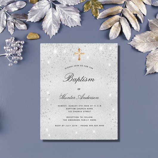 Budget baptisme Silver Glitter-uitnodiging voor vo