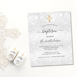 Budget baptisme zilveren glitter boy girl uitnodig