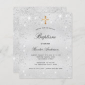 Budget baptisme zilveren glitter boy girl uitnodig (Voorkant / Achterkant)