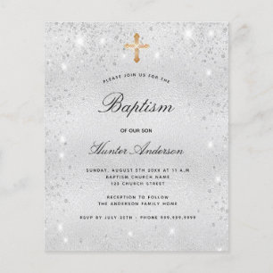 Budget baptisme zilveren glitter boy girl uitnodig