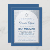 Budget Bar Mitzvah Classic Blue Silver Uitnodiging (Voorkant / Achterkant)
