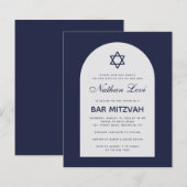 Budget Bar Mitzvah uitnodiging in Navy Blauw met B (Voorkant / Achterkant)