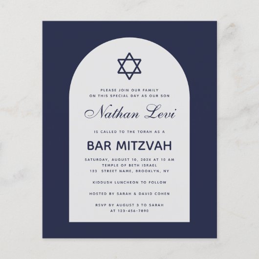 Budget Bar Mitzvah uitnodiging in Navy Blauw met B (Voorkant)