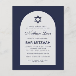 Budget Bar Mitzvah uitnodiging in Navy Blauw met B