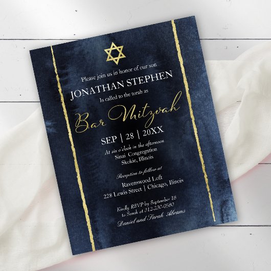 Budget Bar Mitzvah Waterverf Abstracte uitnodiging