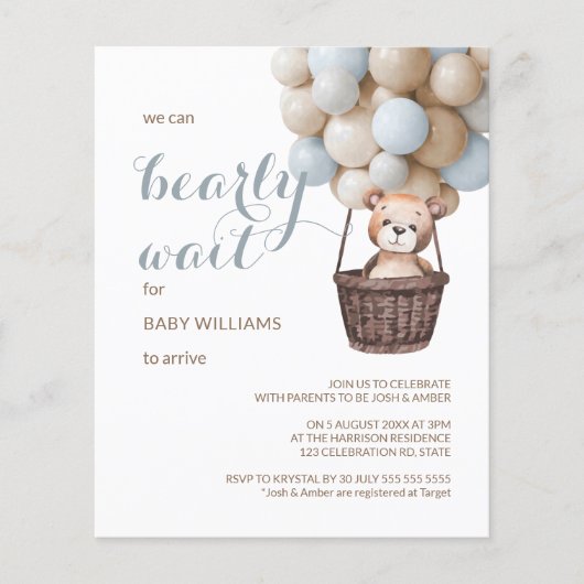 Budget Barly Wait Teddy Balloons Boy Baby shower (Voorkant)