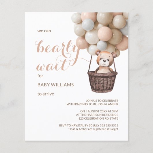 Budget Barly Wait Teddy Balloons Girl Baby shower (Voorkant)