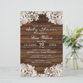 Budget Barn Wood Lace Baby shower Uitnodiging (Staand voorkant)