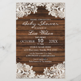 Budget Barn Wood Lace Baby shower Uitnodiging