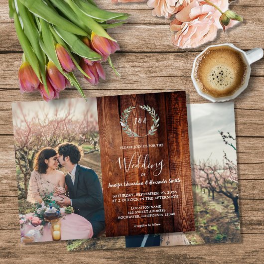 Budget barn wood monogram photo Wedding invitation Flyer
