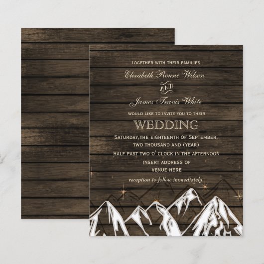 Budget Barn wood Mountains Wedding Invitation (Voorkant / Achterkant)