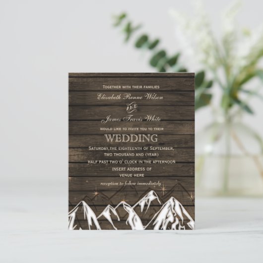 Budget Barn wood Mountains Wedding Invitation (Staand voorkant)
