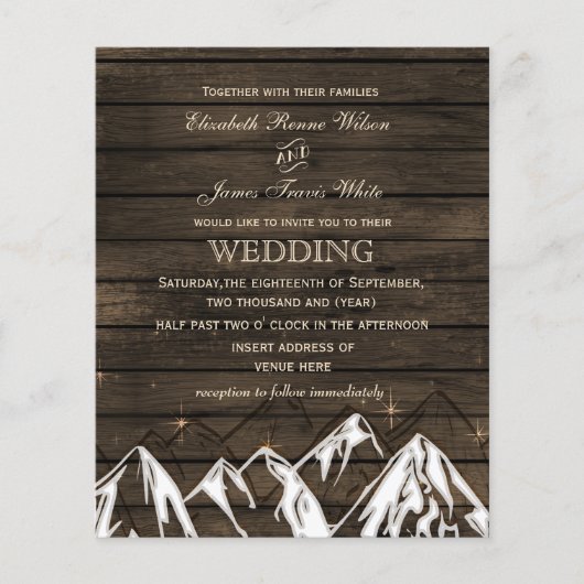 Budget Barn wood Mountains Wedding Invitation (Voorkant)