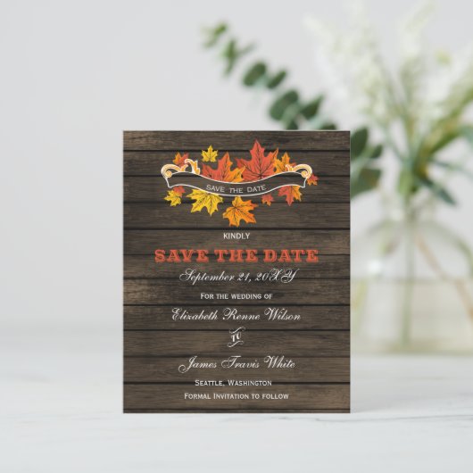 Budget Barn wood Rustic Fall Wedding Save the Date (Staand voorkant)