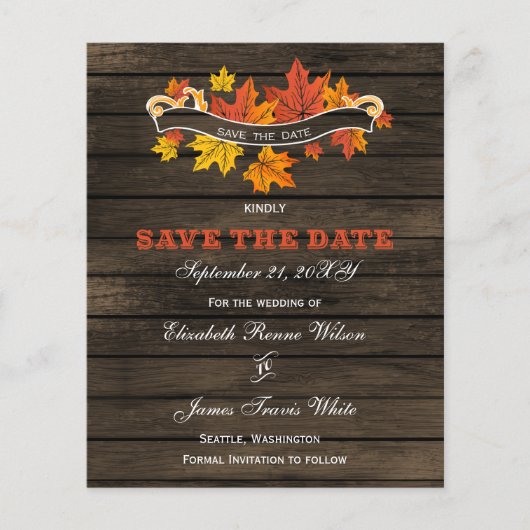 Budget Barn wood Rustic Fall Wedding Save the Date (Voorkant)