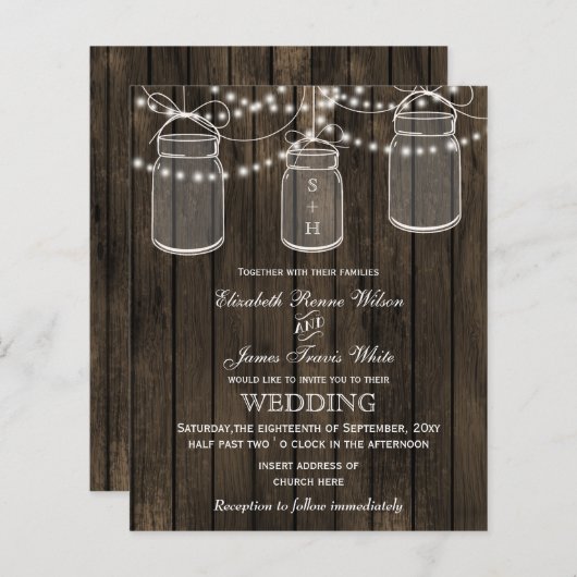 Budget Barnwood Mason Jars Wedding Invitations (Voorkant / Achterkant)