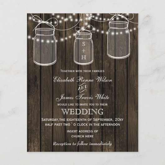 Budget Barnwood Mason Jars Wedding Invitations (Voorkant)