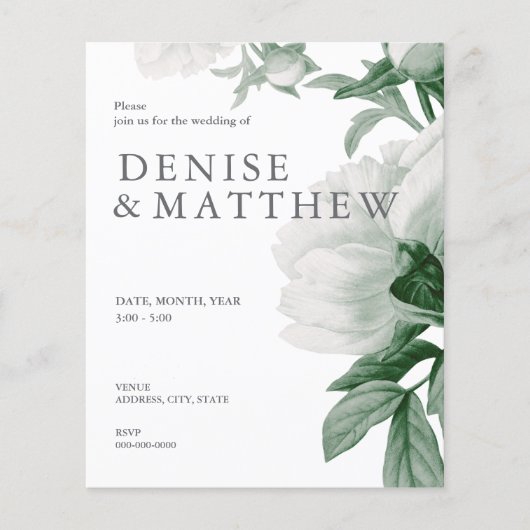 Budget Basil Colored Wedding Invitation (Voorkant)