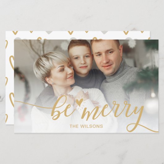 Budget BE Merry Script Gold Photo Holiday Card (Voorkant / Achterkant)