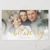 Budget BE Merry Script Gold Photo Holiday Card (Voorkant)