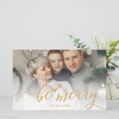 Budget Be Merry Script Goud foto Kerstkaart (Staand voorkant)