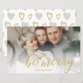 Budget Be Merry Script Goud foto Kerstkaart (Voorkant / Achterkant)