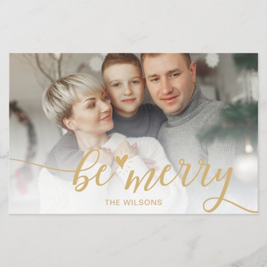 Budget Be Merry Script Goud foto Kerstkaart (Voorkant)