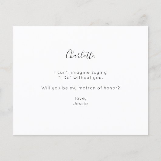 Budget Be My Matron of Honor Photo Voorstel Script (Achterkant)
