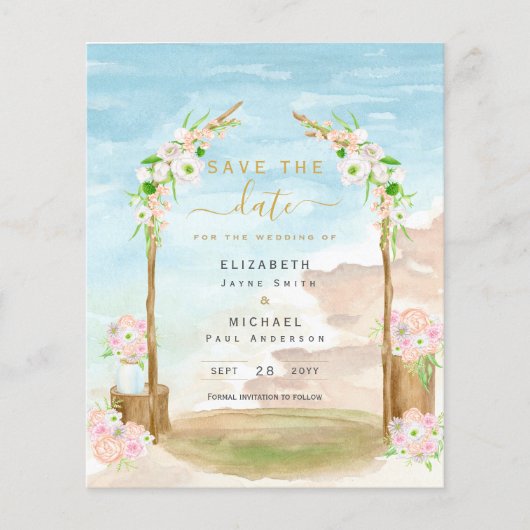 BUDGET Beach Coastal Destination Save Date Flyer (Voorkant)