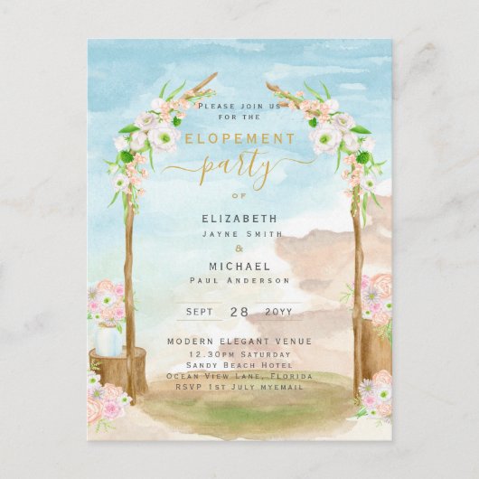 BUDGET Beach Coastal Elopement Party nodigt uit Briefkaart (Voorkant)
