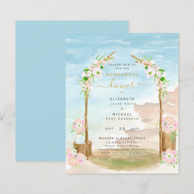 BUDGET Beach Coastal repetition Dinner Invite (Voorkant / Achterkant)