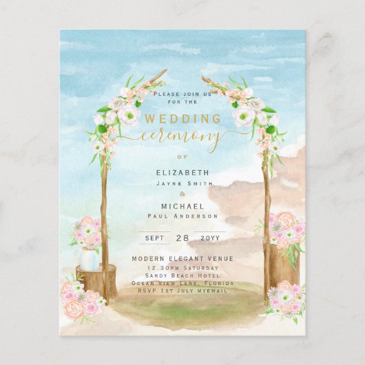 BUDGET Beach Coastal Wedding Ceremony Invite Flyer (Voorkant)