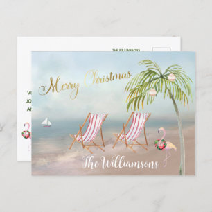 Budget Beach Flamingo met unieke kerstmis Aankondigingskaart