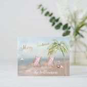 Budget Beach Flamingo met unieke kerstmis Aankondigingskaart (Staand voorkant)