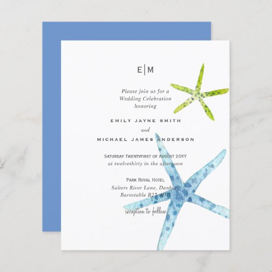Budget Beach Life Blue Limoen Wedding Invitations (Voorkant / Achterkant)