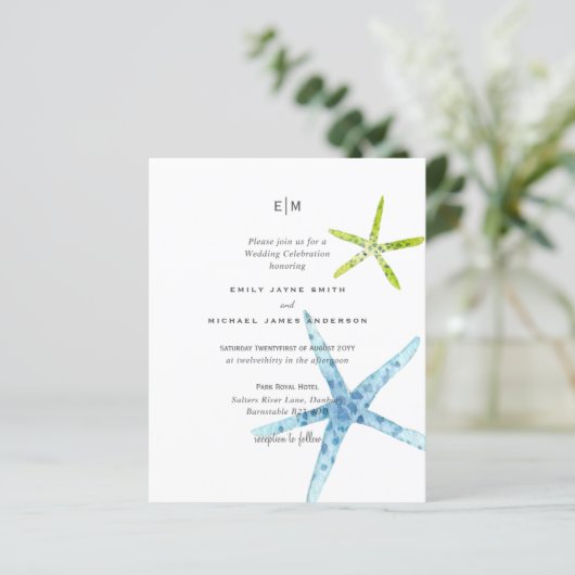 Budget Beach Life Blue Limoen Wedding Invitations (Staand voorkant)