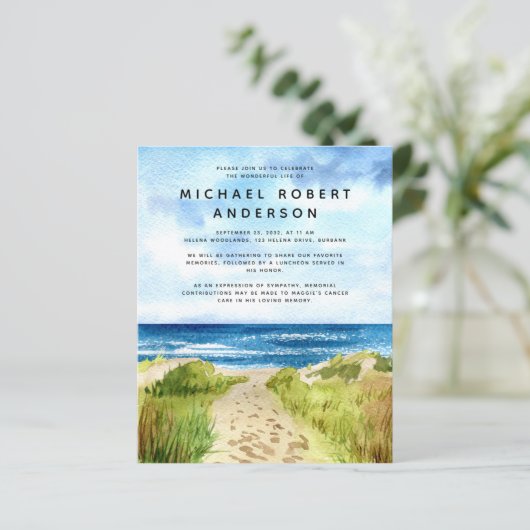 Budget Beach Ocean Celebration of Life Invitation (Staand voorkant)