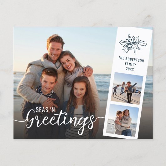 Budget Beach Script 3 Photo Collage kerstkaart (Voorkant)