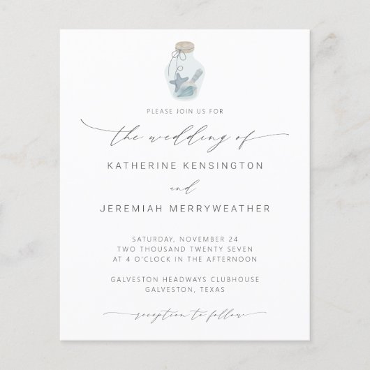 BUDGET Beach Seashell Modern Script Weddenschap (Voorkant)